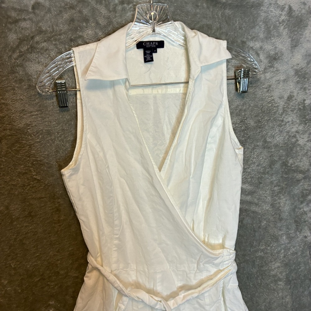 Chaps Women White Midi White Dress 4 Classic Minimalist Old Money Coastal Preppy